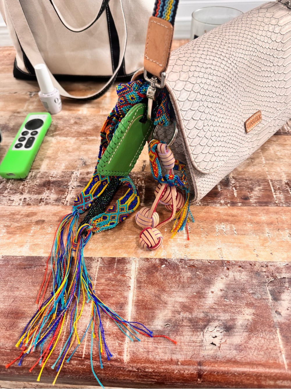 Consuela Cream Textured Crossbody with Colorful Woven Strap - Picture 4 of 7